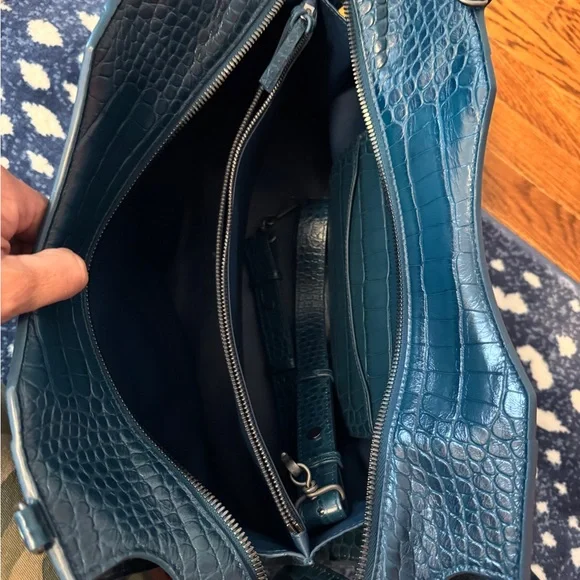 Balenciaga Elegant Crocodile-Embossed Blue Handbag NWT - Picture 7 of 16